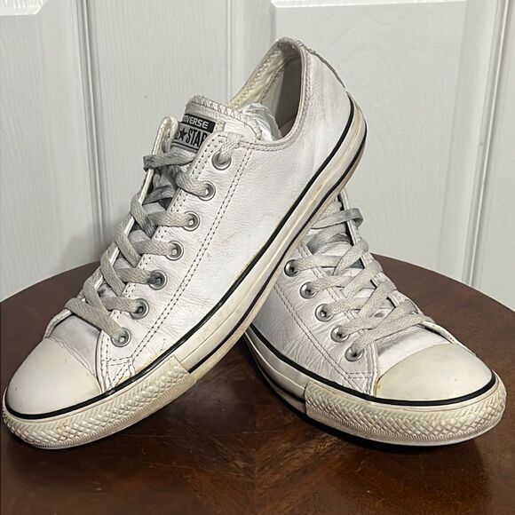 🔥🔥 CONVERSE ALL STAR “LEATHER” White - Men Sz 9 / Women Sz 11 - Good Condition - Picture 1 of 8